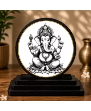 Premium Wooden Lord Ganesha Showpiece For Car Dashboard & Office Table | 4 X 4.5 Inch Sublimation Printed Decorative Stand | 4 Mm MDF | Home Decor | Made In India (F33574)