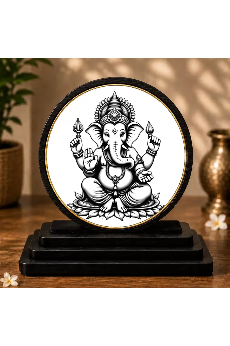 Premium Wooden Lord Ganesha Showpiece For Car Dashboard & Office Table | 4 X 4.5 Inch Sublimation Printed Decorative Stand | 4 Mm MDF | Home Decor | Made In India (F33574)