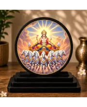 Premium Wooden Lord Surya Dev Showpiece For Car Dashboard & Office Table | 4 X 4.5 Inch Sublimation Printed Decorative Stand | 4 Mm MDF | Home Decor | Made In India (F33578)
