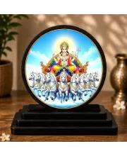 Premium Wooden  Lord Surya Dev Showpiece For Car Dashboard & Office Table | 4 X 4.5 Inch Sublimation Printed Decorative Stand | 4 Mm MDF | Home Decor | Made In India (F33579)