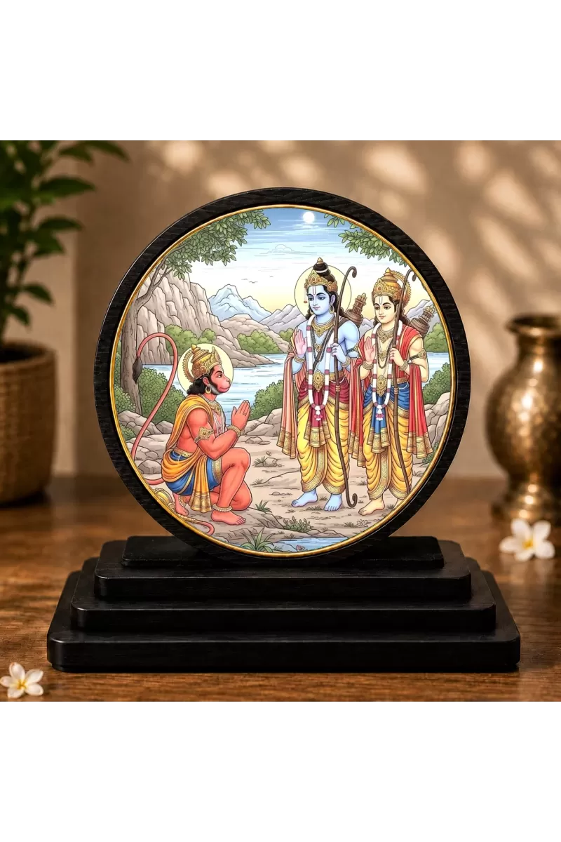 Premium Wooden Lord Ram, Lakshman & Hanuman Showpiece For Car Dashboard & Office Table | 4 X 4.5 Inch Sublimation Printed Decorative Stand | 4 Mm MDF | Home Decor | Made In India (F33580)