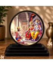 Premium Wooden Ram Darbar Showpiece For Car Dashboard & Office Table | 4 X 4.5 Inch Sublimation Printed Decorative Stand | 4 Mm MDF | Home Decor | Made In India (F33581)