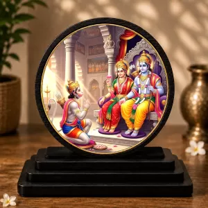 Premium Wooden Ram Darbar Showpiece For Car Dashboard & Office Table | 4 X 4.5 Inch Sublimation Printed Decorative Stand | 4 Mm MDF | Home Decor | Made In India (F33581)