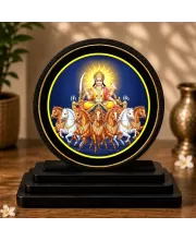 Premium Wooden Lord Surya Dev Showpiece For Car Dashboard & Office Table | 4 X 4.5 Inch Sublimation Printed Decorative Stand | 4 Mm MDF | Home Decor | Made In India (F33584)