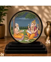 Premium Wooden Ved Vyasa & Ganesha Writing Mahabharata  Showpiece For Car Dashboard & Office Table | 4 X 4.5 Inch Sublimation Printed Decorative Stand | 4 Mm MDF | Home Decor | Made In India (F33585)