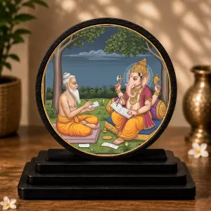 Premium Wooden Ved Vyasa & Ganesha Writing Mahabharata Showpiece For Car Dashboard & Office Table | 4 X 4.5 Inch Sublimation Printed Decorative Stand | 4 Mm MDF | Home Decor | Made In India (F33585) Premium Wooden Ved Vyasa & Ganesha Writing Mahabharata Showpiece For Car Dashboard & Office Table | 4 X 4.5 Inch Sublimation Printed Decorative Stand | 4 Mm MDF | Home Decor | Made In India (F33585)