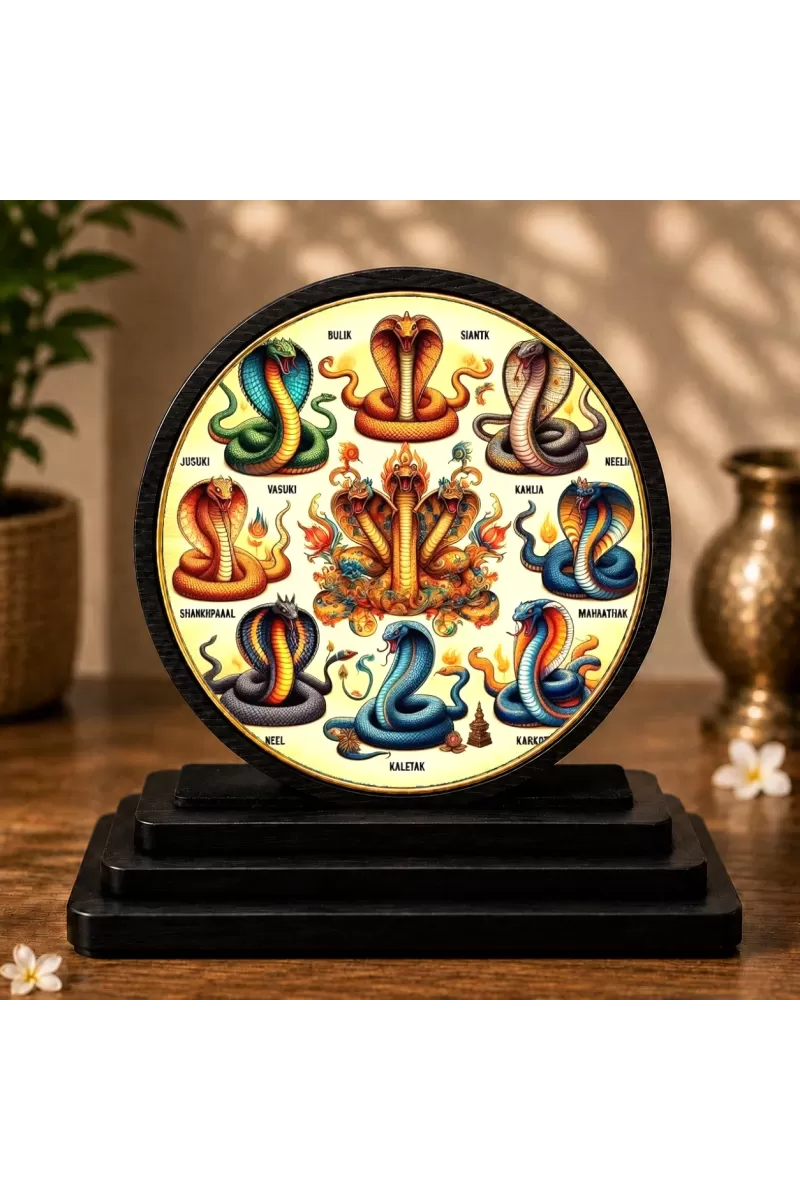 Premium Wooden  Ashta Nagas Showpiece For Car Dashboard & Office Table | 4 X 4.5 Inch Sublimation Printed Decorative Stand | 4 Mm MDF | Home Decor | Made In India (F33586)
