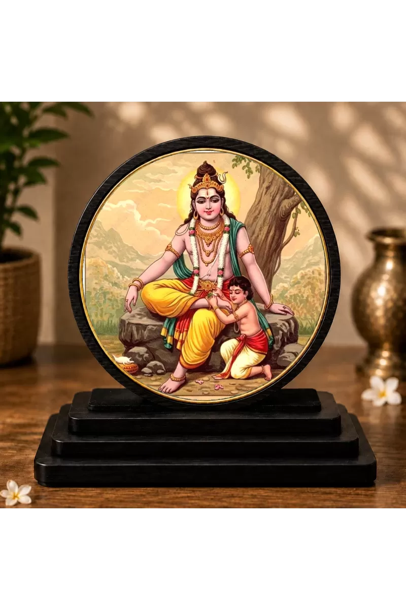 Premium Wooden Dakshinamurthy & Murugan Showpiece For Car Dashboard & Office Table | 4 X 4.5 Inch Sublimation Printed Decorative Stand | 4 Mm MDF | Home Decor | Made In India (F33588)