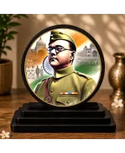 Premium Wooden Netaji Subhas Chandra Bose  Showpiece For Car Dashboard & Office Table | 4 X 4.5 Inch Sublimation Printed Decorative Stand | 4 Mm MDF | Home Decor | Made In India (F33590)