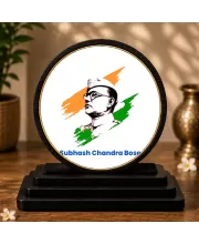 Premium Wooden Netaji Subhas Chandra Bose  Showpiece For Car Dashboard & Office Table | 4 X 4.5 Inch Sublimation Printed Decorative Stand | 4 Mm MDF | Home Decor | Made In India (F33591)