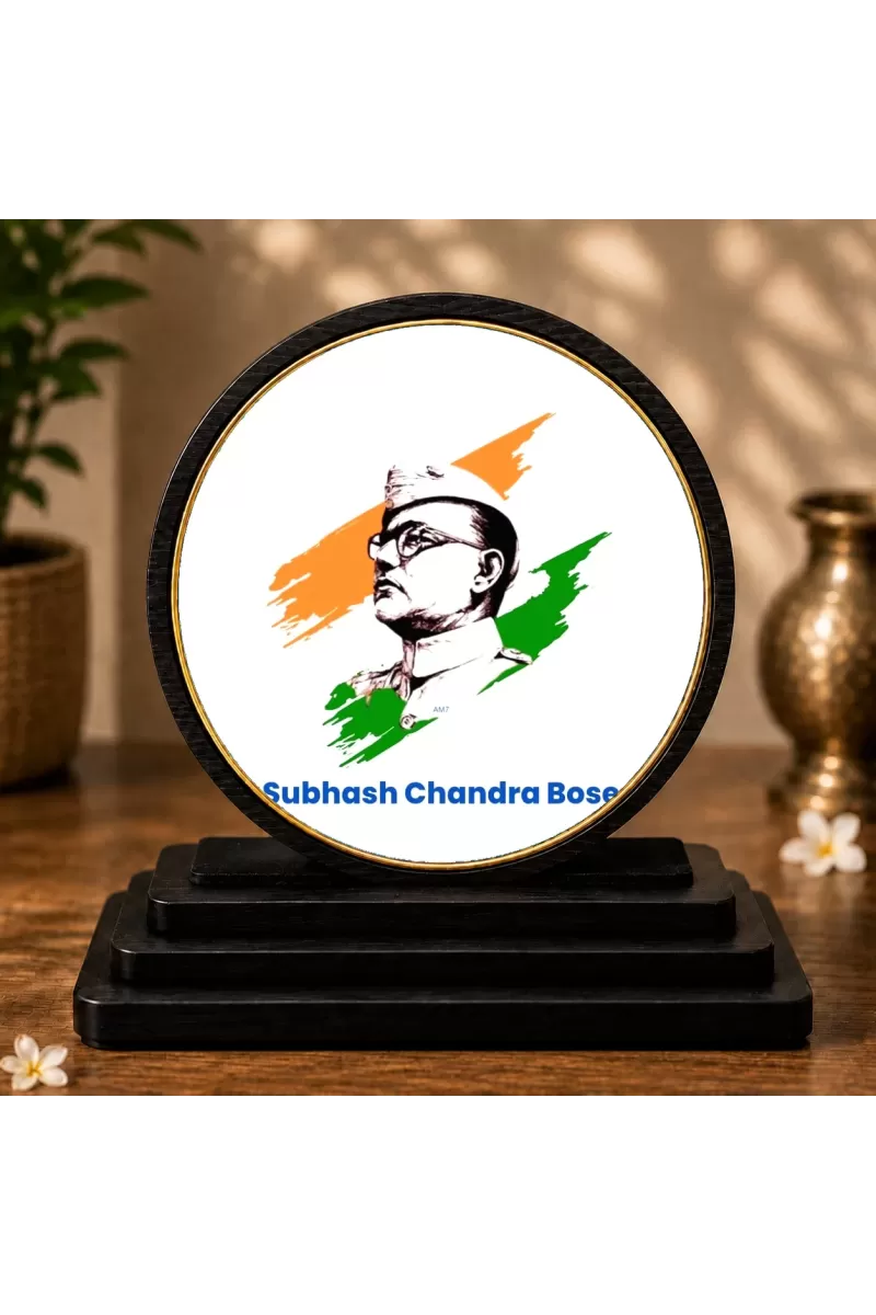 Premium Wooden Netaji Subhas Chandra Bose  Showpiece For Car Dashboard & Office Table | 4 X 4.5 Inch Sublimation Printed Decorative Stand | 4 Mm MDF | Home Decor | Made In India (F33591)