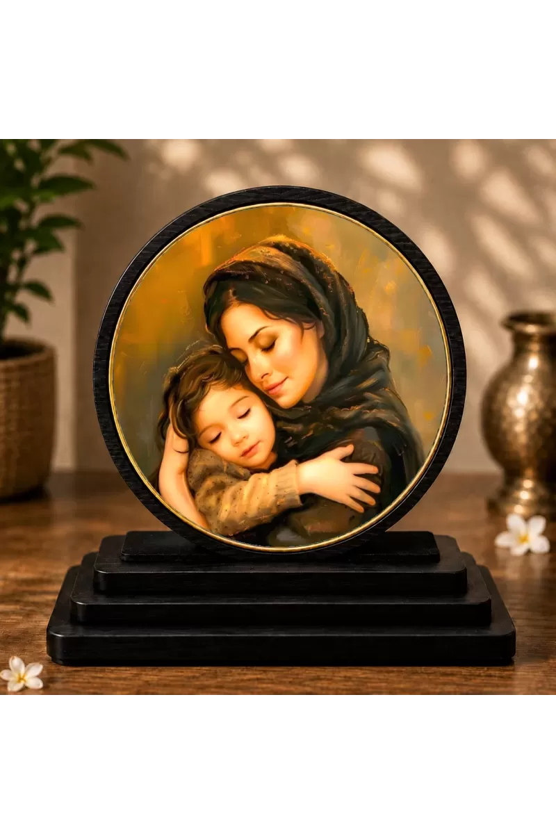 Premium Wooden Mother And Child Showpiece For Car Dashboard & Office Table | 4 X 4.5 Inch Sublimation Printed Decorative Stand | 4 Mm MDF | Home Decor | Made In India (F33593)