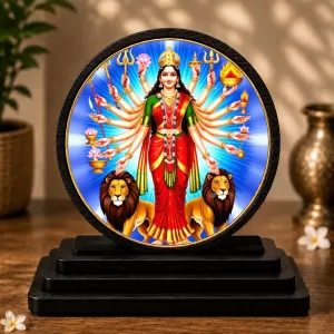 Premium Wooden  Maa Durga Showpiece For Car Dashboard & Office Table | 4 X 4.5 Inch Sublimation Printed Decorative Stand | 4 Mm MDF | Home Decor | Made In India (F33596)