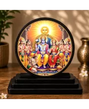 Premium Wooden  Ram Darbar Showpiece For Car Dashboard & Office Table | 4 X 4.5 Inch Sublimation Printed Decorative Stand | 4 Mm MDF | Home Decor | Made In India (F33597)