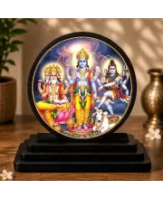Premium Wooden Lord Brahma, Vishnu, Mahesh  Showpiece For Car Dashboard & Office Table | 4 X 4.5 Inch Sublimation Printed Decorative Stand | 4 Mm MDF | Home Decor | Made In India (F33599)