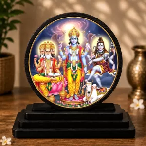 Premium Wooden Lord Brahma, Vishnu, Mahesh Showpiece For Car Dashboard & Office Table | 4 X 4.5 Inch Sublimation Printed Decorative Stand | 4 Mm MDF | Home Decor | Made In India (F33599) Premium Wooden Lord Brahma, Vishnu, Mahesh Showpiece For Car Dashboard & Office Table | 4 X 4.5 Inch Sublimation Printed Decorative Stand | 4 Mm MDF | Home Decor | Made In India (F33599)