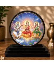 Premium Wooden Goddess Lakshmi, Saraswati, Durga Showpiece For Car Dashboard & Office Table | 4 X 4.5 Inch Sublimation Printed Decorative Stand | 4 Mm MDF | Home Decor | Made In India (F33600)