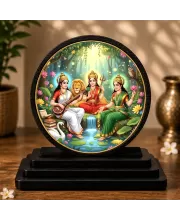 Premium Wooden Goddess Lakshmi, Saraswati, Durga Showpiece For Car Dashboard & Office Table | 4 X 4.5 Inch Sublimation Printed Decorative Stand | 4 Mm MDF | Home Decor | Made In India (F33601)