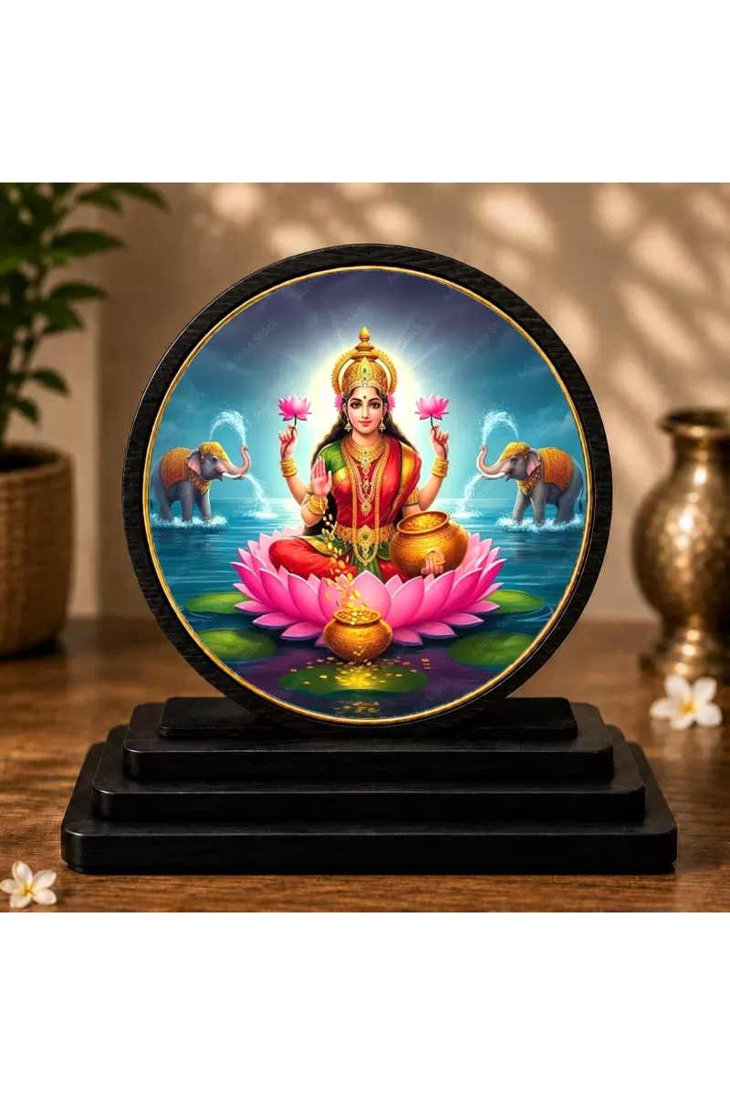 Premium Wooden Goddess Lakshmi Showpiece For Car Dashboard & Office Table | 4 X 4.5 Inch Sublimation Printed Decorative Stand | 4 Mm MDF | Home Decor | Made In India (F33603)