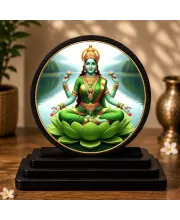 Premium Wooden Goddess Lakshmi  Showpiece For Car Dashboard & Office Table | 4 X 4.5 Inch Sublimation Printed Decorative Stand | 4 Mm MDF | Home Decor | Made In India (F33604)