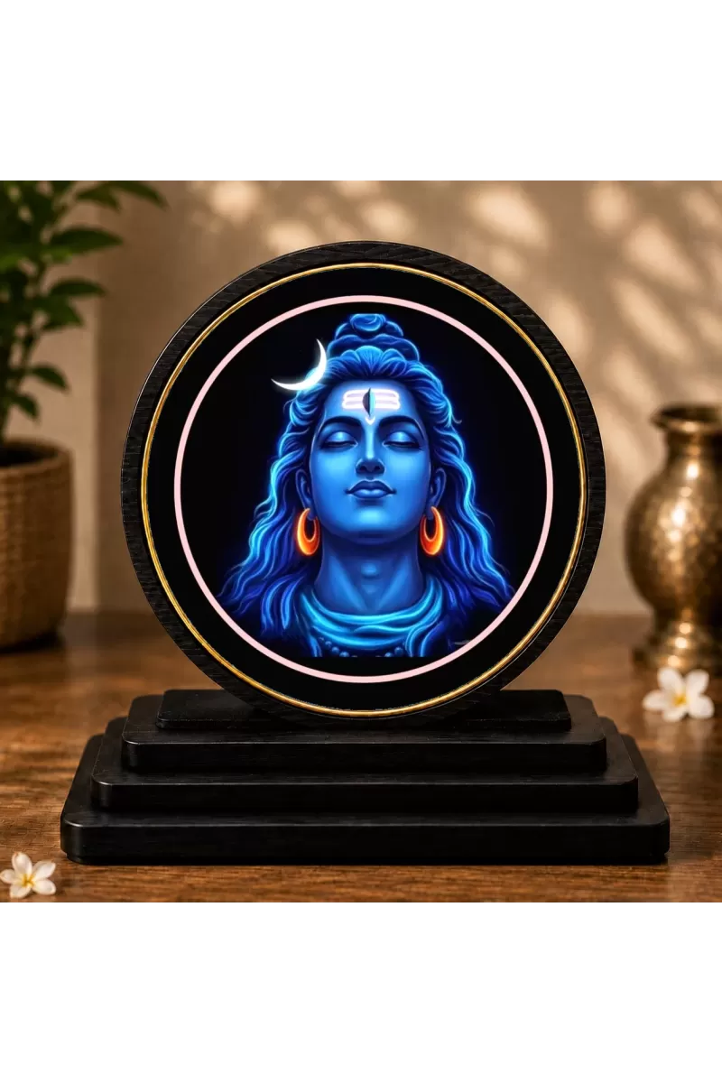 Premium Wooden Lord Shiva Showpiece For Car Dashboard & Office Table | 4 X 4.5 Inch Sublimation Printed Decorative Stand | 4 Mm MDF | Home Decor | Made In India (F33605)
