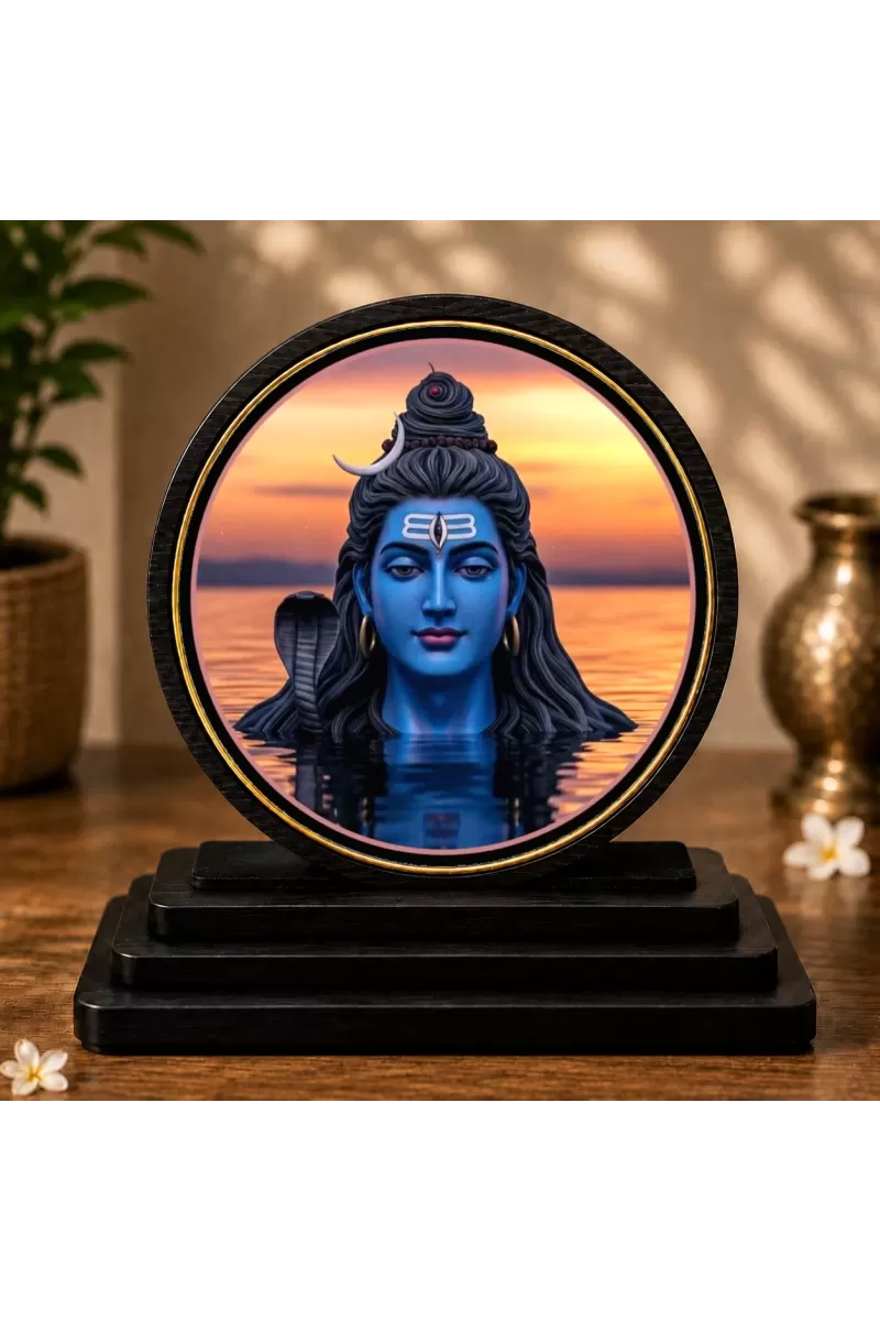 Premium Wooden Lord Shiva Showpiece For Car Dashboard & Office Table | 4 X 4.5 Inch Sublimation Printed Decorative Stand | 4 Mm MDF | Home Decor | Made In India (F33606)