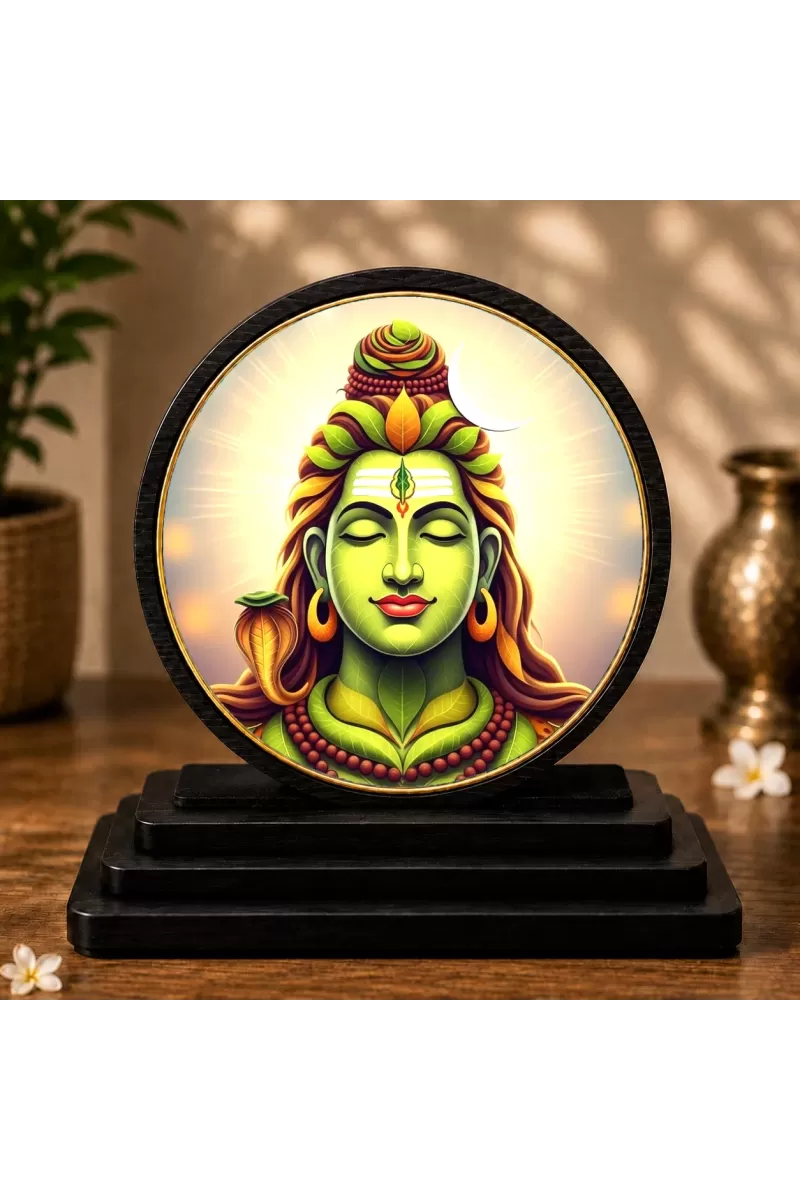 Premium Wooden Lord Shiva Showpiece For Car Dashboard & Office Table | 4 X 4.5 Inch Sublimation Printed Decorative Stand | 4 Mm MDF | Home Decor | Made In India (F33607)