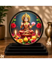 Premium Wooden  Goddess Lakshmi  Showpiece For Car Dashboard & Office Table | 4 X 4.5 Inch Sublimation Printed Decorative Stand | 4 Mm MDF | Home Decor | Made In India (F33609)
