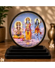 Premium Wooden Lord Brahma, Vishnu, Shiva Showpiece For Car Dashboard & Office Table | 4 X 4.5 Inch Sublimation Printed Decorative Stand | 4 Mm MDF | Home Decor | Made In India (F33610)