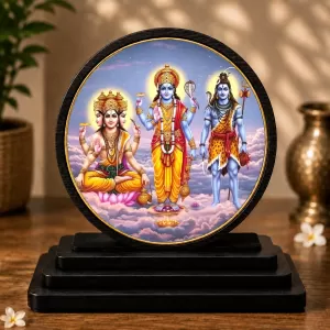 Premium Wooden Lord Brahma, Vishnu, Shiva Showpiece For Car Dashboard & Office Table | 4 X 4.5 Inch Sublimation Printed Decorative Stand | 4 Mm MDF | Home Decor | Made In India (F33610) Premium Wooden Lord Brahma, Vishnu, Shiva Showpiece For Car Dashboard & Office Table | 4 X 4.5 Inch Sublimation Printed Decorative Stand | 4 Mm MDF | Home Decor | Made In India (F33610)