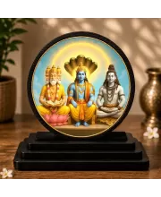 Premium Wooden Lord Brahma, Vishnu, Mahesh Showpiece For Car Dashboard & Office Table | 4 X 4.5 Inch Sublimation Printed Decorative Stand | 4 Mm MDF | Home Decor | Made In India (F33611)