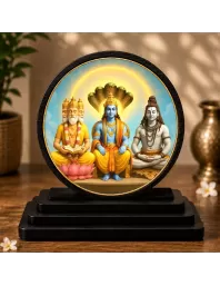 Premium Wooden Lord Brahma, Vishnu, Mahesh Showpiece For Car Dashboard & Office Table | 4 X 4.5 Inch Sublimation Printed Decorative Stand | 4 Mm MDF | Home Decor | Made In India (F33611)