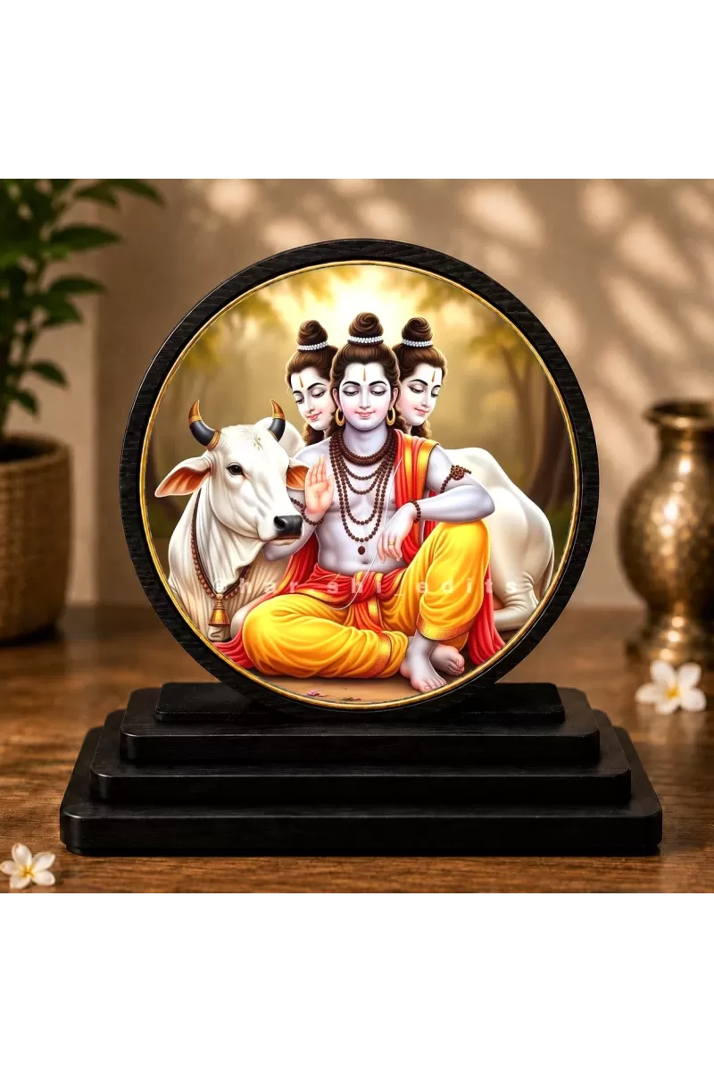 Premium Wooden Lord Dattatreya Showpiece For Car Dashboard & Office Table | 4 X 4.5 Inch Sublimation Printed Decorative Stand | 4 Mm MDF | Home Decor | Made In India (F33612)