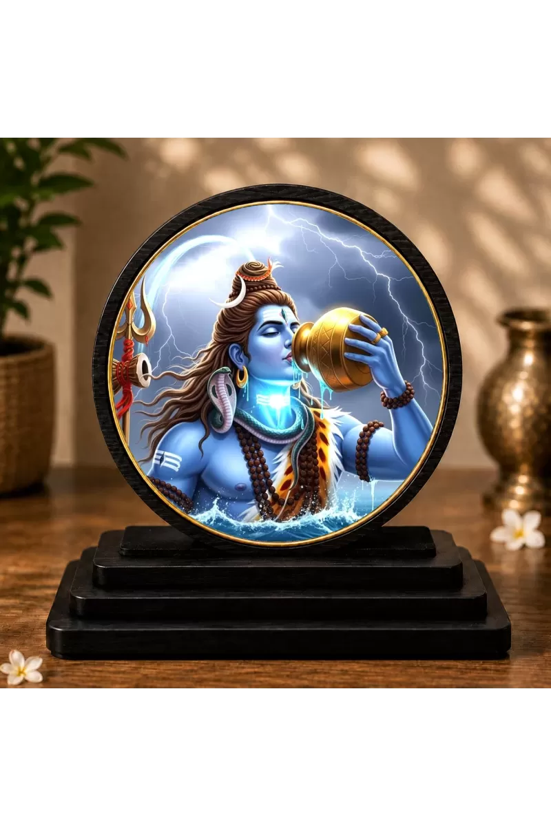 Premium Wooden Lord Shiva Showpiece For Car Dashboard & Office Table | 4 X 4.5 Inch Sublimation Printed Decorative Stand | 4 Mm MDF | Home Decor | Made In India (F33613)