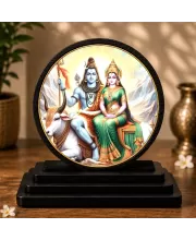 Premium Wooden Lord Shiva And Goddess Parvati Showpiece For Car Dashboard & Office Table | 4 X 4.5 Inch Sublimation Printed Decorative Stand | 4 Mm MDF | Home Decor | Made In India (F33615)