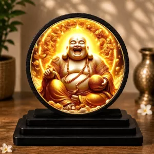 Premium Wooden Laughing Buddha Showpiece For Car Dashboard & Office Table | 4 X 4.5 Inch Sublimation Printed Decorative Stand | 4 Mm MDF | Home Decor | Made In India (F33620) Premium Wooden Laughing Buddha Showpiece For Car Dashboard & Office Table | 4 X 4.5 Inch Sublimation Printed Decorative Stand | 4 Mm MDF | Home Decor | Made In India (F33620)