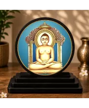 Premium Wooden  Lord Mahavir Swami Jain Showpiece For Car Dashboard & Office Table | 4 X 4.5 Inch Sublimation Printed Decorative Stand | 4 Mm MDF | Home Decor | Made In India (F33622)