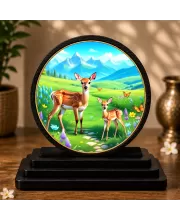 Premium Wooden  Deer In Forest  Showpiece For Car Dashboard & Office Table | 4 X 4.5 Inch Sublimation Printed Decorative Stand | 4 Mm MDF | Home Decor | Made In India (F33623)