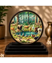 Premium Wooden Nature With Animals Showpiece For Car Dashboard & Office Table | 4 X 4.5 Inch Sublimation Printed Decorative Stand | 4 Mm MDF | Home Decor | Made In India (F33624)