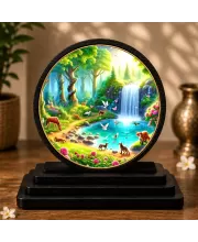 Premium Wooden Forest Landscape Showpiece For Car Dashboard & Office Table | 4 X 4.5 Inch Sublimation Printed Decorative Stand | 4 Mm MDF | Home Decor | Made In India (F33626)