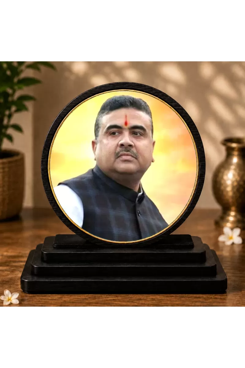Premium Wooden  Suvendu Adhikari Showpiece For Car Dashboard & Office Table | 4 X 4.5 Inch Sublimation Printed Decorative Stand | 4 Mm MDF | Home Decor | Made In India (F33627)