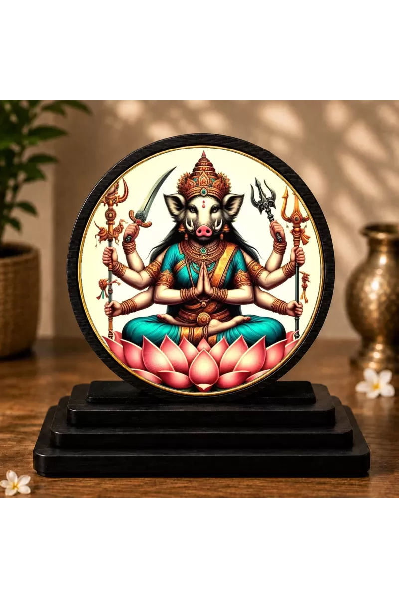 Premium Wooden  Varahi Devi  Showpiece For Car Dashboard & Office Table | 4 X 4.5 Inch Sublimation Printed Decorative Stand | 4 Mm MDF | Home Decor | Made In India (F33628)