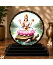 Premium Wooden Goddess Lakshmi Showpiece For Car Dashboard & Office Table | 4 X 4.5 Inch Sublimation Printed Decorative Stand | 4 Mm MDF | Home Decor | Made In India (F33630)