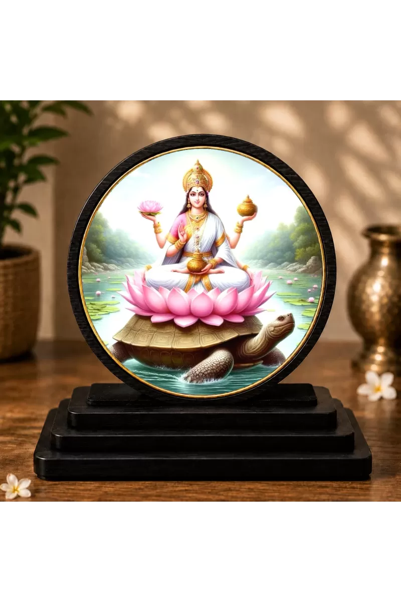 Premium Wooden Goddess Lakshmi Showpiece For Car Dashboard & Office Table | 4 X 4.5 Inch Sublimation Printed Decorative Stand | 4 Mm MDF | Home Decor | Made In India (F33630)