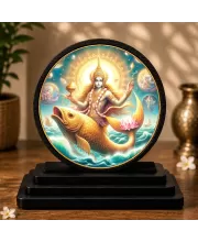 Premium Wooden Matsya Avatar  Showpiece For Car Dashboard & Office Table | 4 X 4.5 Inch Sublimation Printed Decorative Stand | 4 Mm MDF | Home Decor | Made In India (F33632)