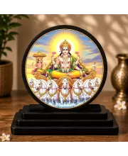 Premium Wooden Lord Surya Dev Showpiece For Car Dashboard & Office Table | 4 X 4.5 Inch Sublimation Printed Decorative Stand | 4 Mm MDF | Home Decor | Made In India (F33633)
