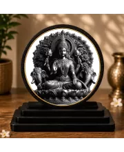 Premium Wooden Goddess Gajalakshmi Showpiece For Car Dashboard & Office Table | 4 X 4.5 Inch Sublimation Printed Decorative Stand | 4 Mm MDF | Home Decor | Made In India (F33635)