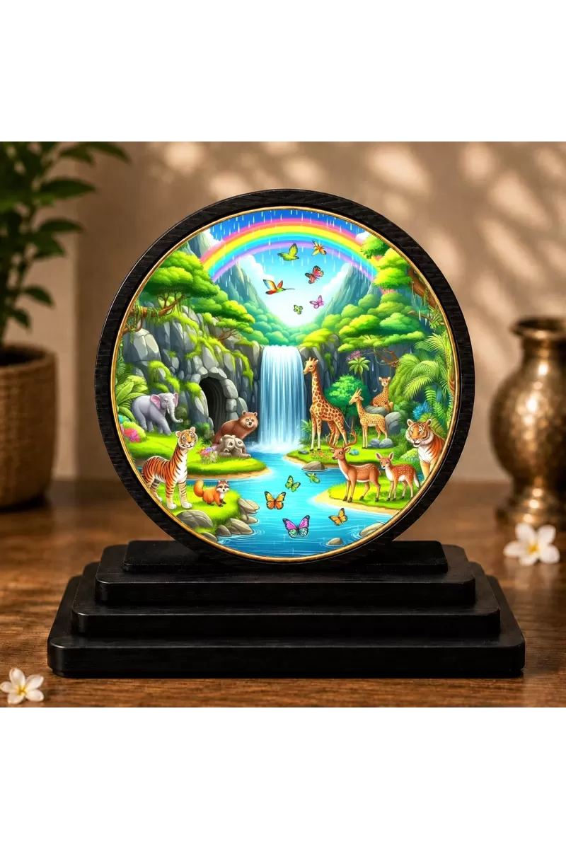 Premium Wooden  Vibrant Cartoon Illustration Showpiece For Car Dashboard & Office Table | 4 X 4.5 Inch Sublimation Printed Decorative Stand | 4 Mm MDF | Home Decor | Made In India (F33636)