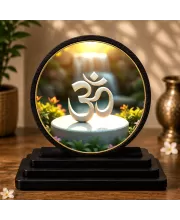 Premium Wooden OM Symbol Showpiece For Car Dashboard & Office Table | 4 X 4.5 Inch Sublimation Printed Decorative Stand | 4 Mm MDF | Home Decor | Made In India (F33640)