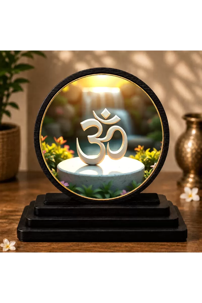 Premium Wooden OM Symbol Showpiece For Car Dashboard & Office Table | 4 X 4.5 Inch Sublimation Printed Decorative Stand | 4 Mm MDF | Home Decor | Made In India (F33640)